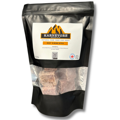 Image of Karnevore Mountain Beef 'N Bone Bites 454g bag.